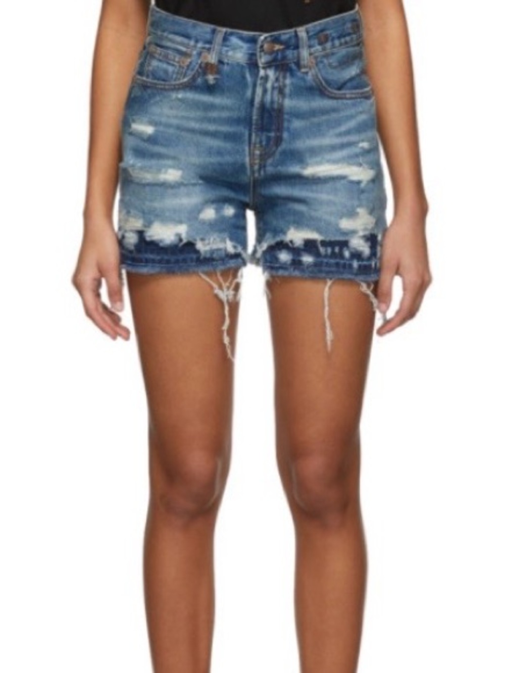R13 Double Hem Distressed High-Rise Denim Shorts - Blue Size 28